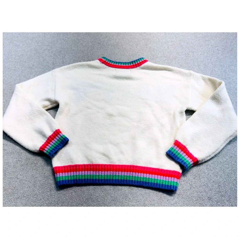 Old Navy Sweater Kids M 8 Cream Rainbow Happy SoSoft Graphic Pullover School